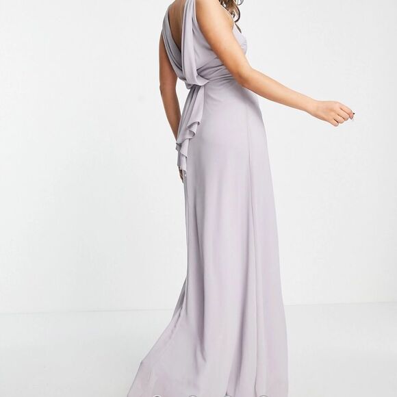 ASOS TFNC Bridesmaid high neck,drape back maxi dress in gray 6‎ NWT IN PKG - Picture 1 of 7